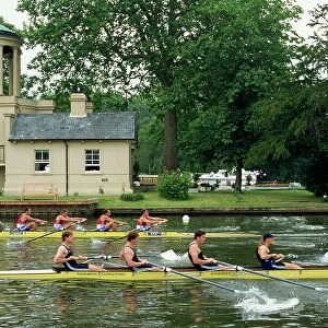 Coxless fours on the course, Henley Royal Regatta, Oxfordshire, England
