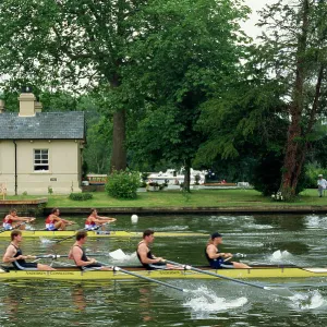 Coxless fours on the course, Henley Royal Regatta, Oxfordshire, England