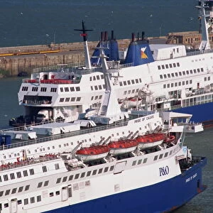 Cross channel ferries in Dover harbour, Kent, England, United Kingdom, Europe