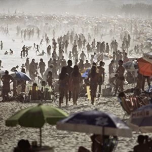 Crowded beach scene, Copacabana, Rio de Janeiro, Brazil, South America