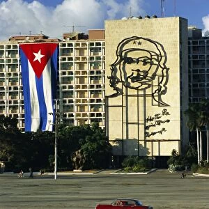 Cuban flag outside the Ministerio del Interior at Plaza de la Revolucion