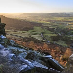 Curbar Edge, at sunrise on a frosty winter morning, Peak District National Park, Derbyshire