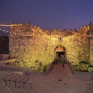 Damascus Gate at dusk, Old City, UNESCO World Heritage Site, Jerusalem