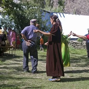 Dancing guests at wedding of Pamiris, Bartang Valley, Tajikistan, Central Asia, Asia