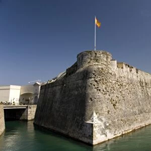Defensive city wall and moat across the narrow approach isthmus, Ceuta