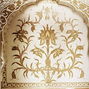 Depiction of an iris painted on wall in dining area