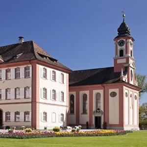 Deutschordensschloss Castle and church, Mainau Island, in spring, Lake Constance