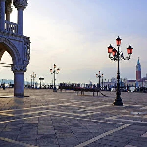 Doges Palace and Piazzetta against San Giorgio Maggiore in early morning light, Venice