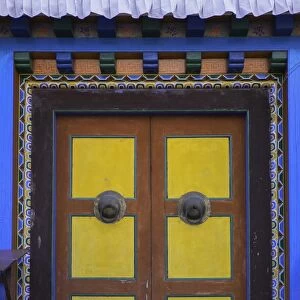Door at the Buddhist monastery in Tengboche in the Khumbu region of Nepal, Asia