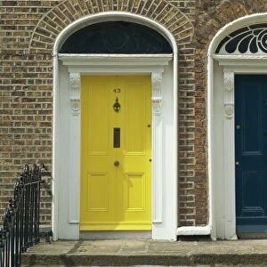 Two doorways with painted doors on Bride Street in Dublin