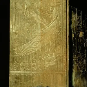 One of the double doors of the gilt shrine showing the goddess Isis, from the tomb of the pharaoh Tutankhamun, discovered in the Valley of the Kings, Thebes, Egypt, North