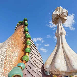 Dragon back roof of Casa Batllo, modernist building by Antoni Gaudi, UNESCO World Heritage Site