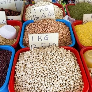 Dried legumes, Food Market, Kuching, Sarawak, Malaysian Borneo, Malaysia, Southeast Asia, Asia