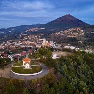 Drone aeiral view of Mondim de Basto with Nossa Senhora da Piedade Church