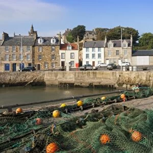 Drying nets by the harbour at Pittenweem, Fife, Scotland, United Kingdom, Europe