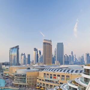 Dubai skyline, elevated view over the Dubai Mall and Burj Khalifa Park
