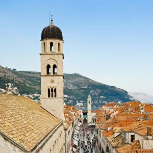 Dubrovnik Old Town, Stradun, Franciscan Monastery and City Bell Tower from Dubrovnik City Walls, UNESCO World Heritage Site, Dubrovnik, Dalmatian Coast, Croatia, Europe