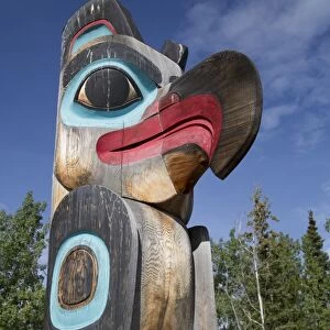 Eagle image on Totem Pole, Teslin Tlingit Heritage Center, Teslin, Yukon, Canada, North America
