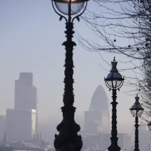 Early morning view of the City of London from the South Bank, London, England