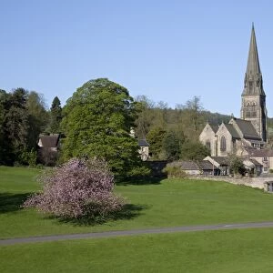 Edensor Parish Church in spring, Derbyshire, England, United Kingdom, Europe