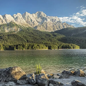 Eibsee Lake and Zugspitze Mountain, near Grainau, Werdenfelser Land range, Upper Bavaria