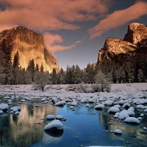 El Capitan, seen from the Merced River in winter, Yosemite National Park