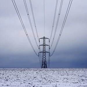 Electricity pylon in winter, near Winchcombe, Gloucestershire, England, United Kingdom, Europe