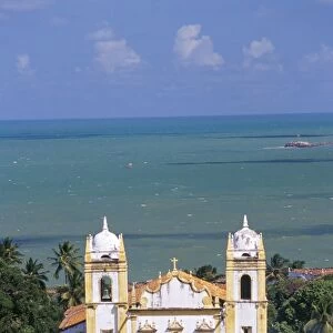 Elevated view of Igreja NS do Carmo and sea beyond, Olinda, Pernambuco