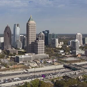 Elevated view over Interstate 85 passing the Atlanta skyline, Atlanta, Georgia, United States of America, North America