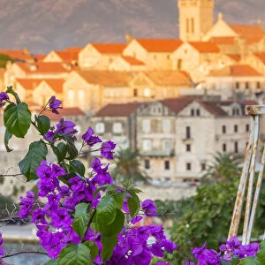 Elevated view to the old town of Korcula, Croatia, Europe