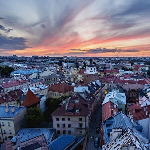 Elevated view of the Old Town at sunset, City of Lublin, Lublin Voivodeship, Poland