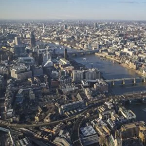 Elevated view of the River Thames and London skyline looking west, London, England, United Kingdom, Europe