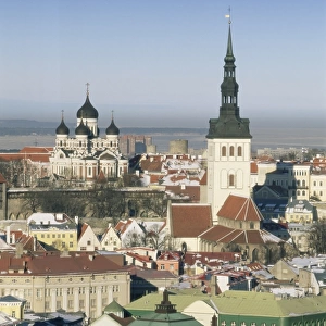 Elevated winter view over the Old Town, Tallinn, UNESCO World Heritage Site