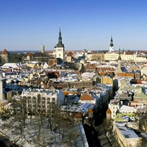 Elevated winter view over the Old Town, Tallinn, Estonia, Baltic States, Europe