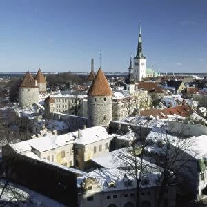 Elevated winter view from Toompea in the Old Town, Tallinn, UNESCO World Heritage Site