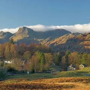 Elterwater village with Langdale Pikes, Lake District National Park, Cumbria