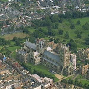 Ely Cathedral from the air, Cambridgeshire, England, United Kingdom, Europe