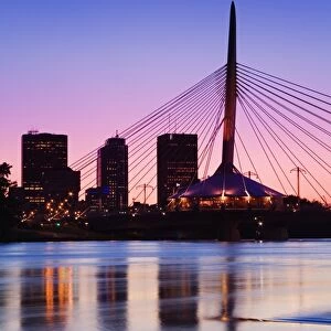 Esplanade Riel Bridge over the Red River, Winnipeg, Manitoba, Canada, North America