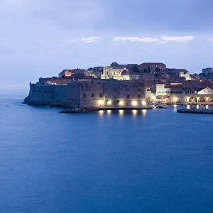 Evening view of harbour and waterfront of Dubrovnik Old Town, Dalmatia