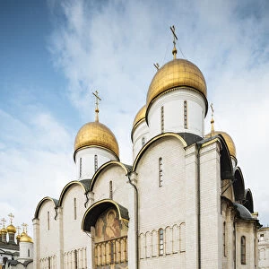 Exterior of Dormition Cathedral, The Kremlin, UNESCO World Heritage Site, Moscow