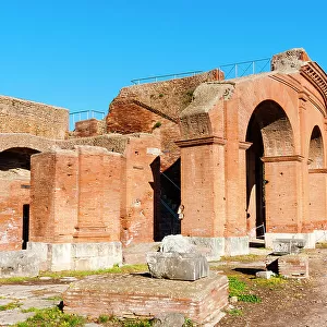 Exterior of the Theater, Ostia Antica archaeological site, Ostia, Rome province, Latium (Lazio), Italy, Europe