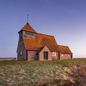 Fairfield Church (St. Thomas a Becket Church) at dawn, Romney Marsh, near Rye, Kent