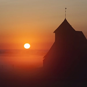 Fairfield church at sunrise, Romney Marsh, near Rye, Kent, England, United Kingdom