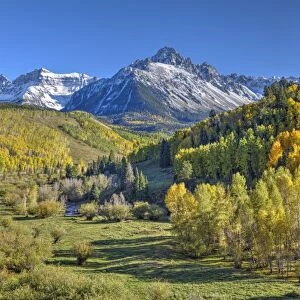 Fall Colors, of Road 7, Sneffle Range in the background, near Ouray, Colorado, United