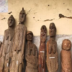 Famous carved wooden effigies of Waga (Wakka) chiefs and warriors, now becoming rare as many have been stolen by art collectors, Konso, southern area