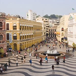 The famous swirling black and white pavements of Largo do Senado square in central Macau
