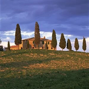 Farmhouse and trees near Pienza, Siena Province, Tuscany, Italy, Europe