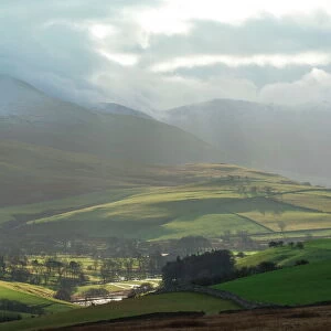 Farming village in a sheltered valley on the fell above Caldbeck, John Peel Country, Back o Skiddaw, Cumbria, England, United Kingdom, Europe