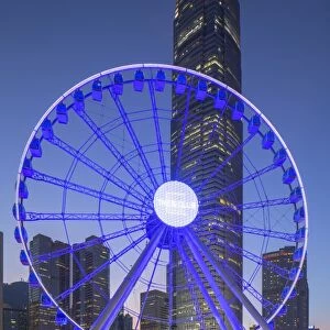 Ferris wheel at dusk, Central, Hong Kong Island, Hong Kong, China, Asia
