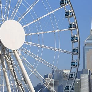 Ferris wheel and Wan Chai skyline, Hong Kong Island, Hong Kong, China, Asia
